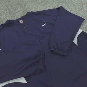 Nike Windbreaker Jacket Mens XXL Pullover Snap Button Henley Blade Collar Navy - Picture 1 of 11