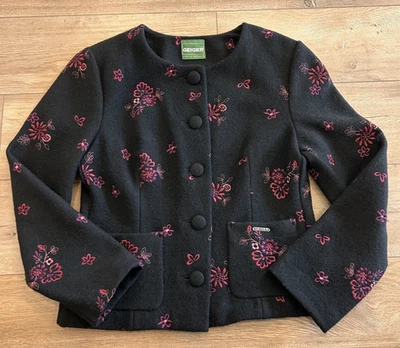Geiger Cardigan Sweater Womens 36 Black Wool Embroidered Flowers Buttons HOLES - Image 1 of 4