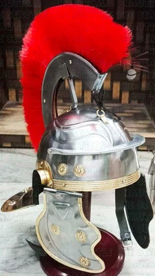 Casco Centurión Galo IMPERIAL Romano Itálico Pluma Roja 18ga ACERO General Foto 1 de 4
