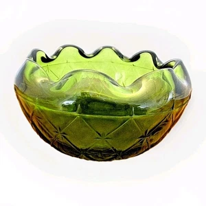 Green Indiana Glass Co. Cuenco Dueto Borde Prensado Patrón Diamante 6" W x 3" T - Imagen 1 de 3