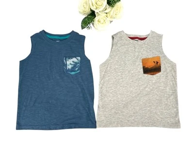 Camiseta sin mangas Old Navy para niño pequeña 6-7 gris azul tropical CONJUNTO DE 2 Foto 1 de 4