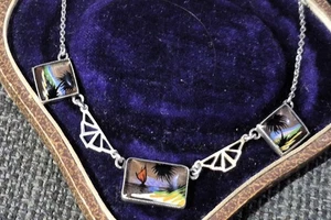 Wunderschöne antike Art Deco SILBER Thomas Le Mott SCHMETTERLING Flügel HALSKETTE Choker - Bild 1 von 9