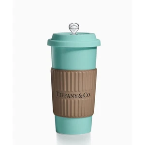 TIFFANY & CO Large Coffee Cup Set in Bone China W/ Sleeve & Stopper SOLD OUT HTF - Picture 1 of 7