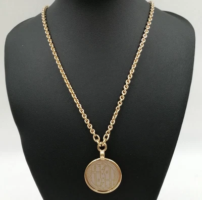 HERMES Medaille Quadrige PM Pendant Necklace Enamel Gold Plated with Box Auth - Image 1 of 4