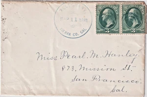 1881 Alleghany Sierra Co Cal 3ct pair R/3 cover (K19) - Picture 1 of 2