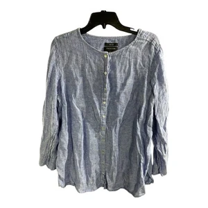 Blusa túnica Tahari abotonada top camisa mujer talla 1X azul 100 % lino casa de campo - Imagen 1 de 7