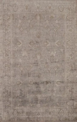 Handmade Beige Silk Carpet Transitional Oushak Living Room Area Rug 6x8 Ft - Image 1 of 4