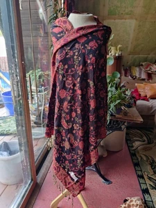 D&G Pashmina Scarf Shawl Wrap Cashmere Silk Fringe Floral Paisley 28x72" Orange - Picture 1 of 17