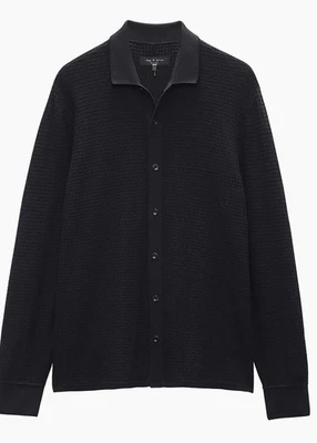 RAG & BONE Hayes Textured Knit Button-Up Shirt Size L - Image 1 of 3