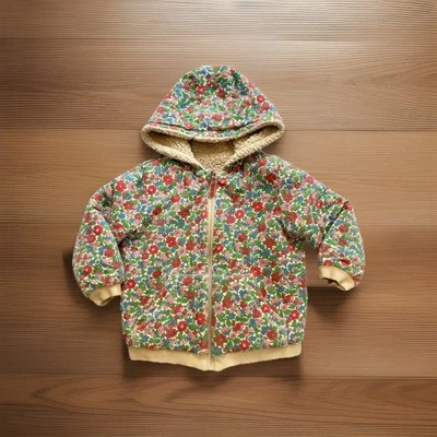 Mini Boden Reversible Floral Cremallera Vellón Sherpa Con Capucha Animal Oreja Chaqueta 3t/4t Foto 1 de 4