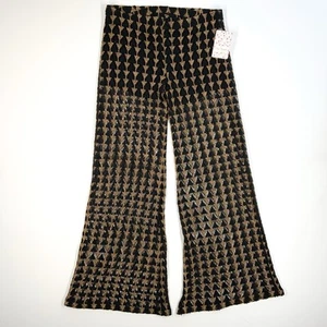 NWT! Free People XS X-Small Black Gold Knit Crochet Flare Pants Beach - Picture 1 of 7