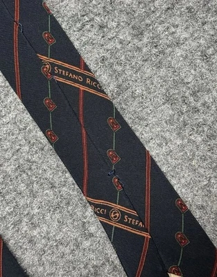 Stefano Ricci 领带蓝色条纹红色护罩领带 3.5 英寸宽 58 英寸长 — 第 1/4 张图片