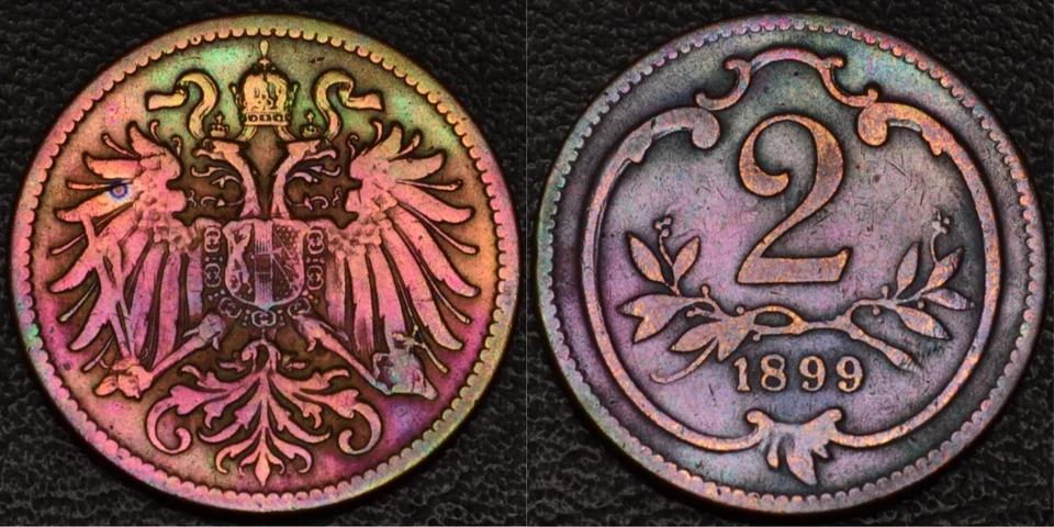 1899 Austria 2 Heller Rainbow Toning (L45-10) - Image 1 of 3
