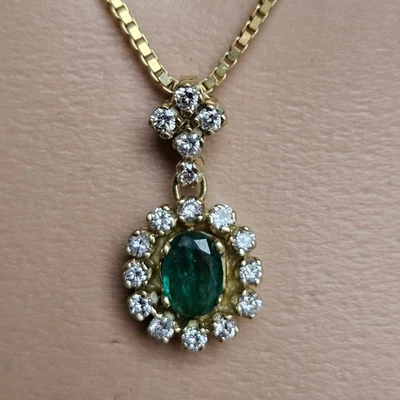 Anhänger 585/14K  Gelbgold 1 Smaragd 17 Diamanten Brillanten - Bild 1 von 4