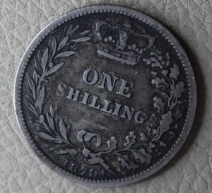 * 1879 SILVER SHILLING ENGLISH NICE TONING CIRCULATED YOUNG HEAD #YHL73 - Picture 1 of 8