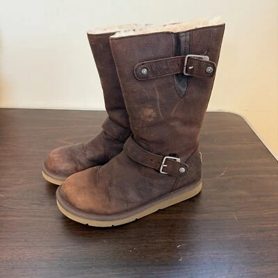 UGG Kensington Buckle Strap Brown 12" Leather Boots S/N 3325 Womens US Size 7 - Image 1 of 4