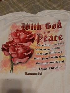 WITH GOD IS PEACE WHITE LONG  SHIRT SIZE SMALL (BACK PRINT)(NOT PERFECT) - Picture 1 of 5