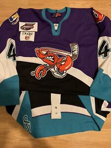 Game Worn Shreveport-Bossier Mudbugs WPHL Minor League Hockey Jersey Purple 56