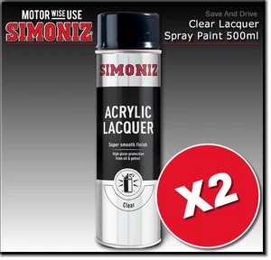 2 x Simoniz Large Clear Lacquer Acrylic Gloss Aerosol Spray Paint 500ml SIMP22D - Picture 1 of 1