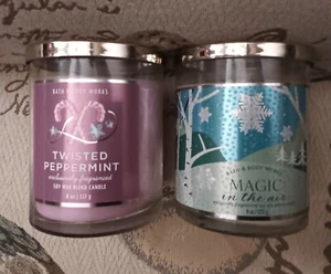 Bath & Body Works ~ 2 Single Wick 8 oz Soy CANDLES Magic in the Air & Peppermint - Picture 1 of 18