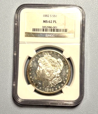 1882 S Morgan Silver Dollar - MS 62 PL - NGC - Exceptional Coin- Free Shipping - Image 1 of 2