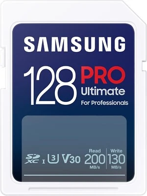 Tarjeta de memoria SAMSUNG PRO Ultimate tamaño completo 128 GB SDXC, hasta 200 MB/s, 4K UHD Foto 1 de 3