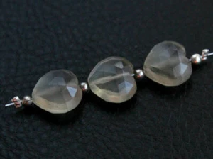 10mm. Natural Gray Moonstone Faceted Heart Center Drilled Gemstone Beads - Picture 1 of 4