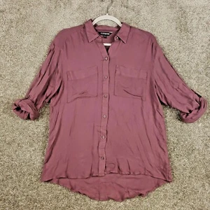 Express Maroon Hi Low Hem Size Small Womens Roll Tab Long Sleeve Rayon Casual - Picture 1 of 7