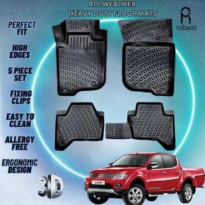 Custom Floor Mats For Mitsubishi L200 2005-2014 TPE Rubber All Weather 3d Liners - Image 1 of 4