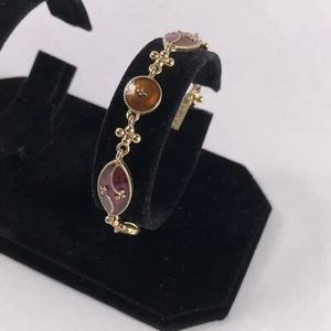 "BRAZALETE CABUJÓN VINTAGE NAPIER TONO DORADO NARANJA QUEMADO/ROJO 7""" - Imagen 1 de 5