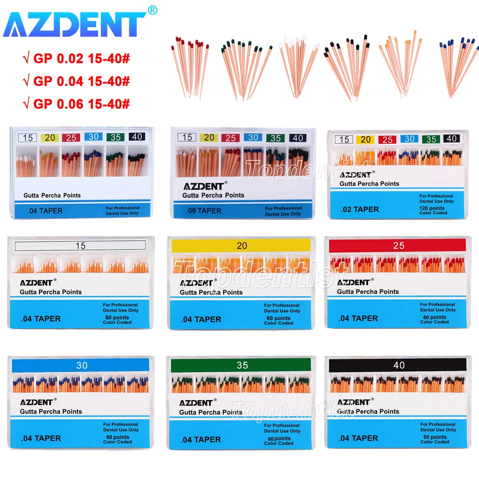 AZDENT Dental Endo Gutta Percha Points Taper 0.02/0.04/0.06 15#-40# Root Canal  - Image 1 of 4