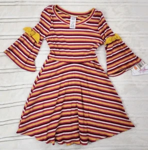 NWT Bonnie Jean Girl's Size 12 Colorful Striped Cotton Blend Dress Bell Sleeve - Picture 1 of 6