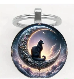 Katze auf dem Mond Katzen Schlüsselanhänger Schlüsselring Neu & OVP - Bild 1 von 2