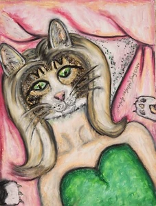 4 x 6 Kunstdruck Geschenk Katzenmädchen vom Künstler KSams Fantasy Frau - Bild 1 von 1