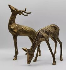 Vintage MCM Brass Antlered Spotted Buck & Doe Deer Figurine Set