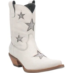 Dingo Star Struck Tooled Inlay Snip Toe Cowboy Womens White Boots DI582, Size 8 - Picture 1 of 6
