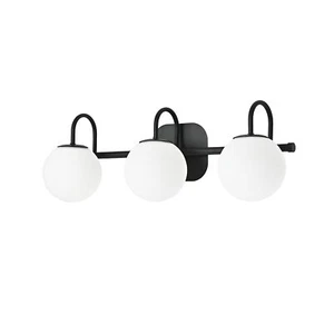 Modern Black Bathroom Vanity Light Fixtures 3 Lights Frame and Milk White Gla... - Picture 1 of 6