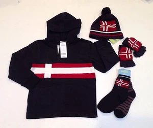 NWT Gymboree Ski Cabin Size 6 Nordic Flag Rugby Hoodie Socks Hat & Mitten Gloves - Picture 1 of 1
