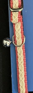 White Braid Pink Trim Cat Collar with Silver Bell New - Picture 1 of 4