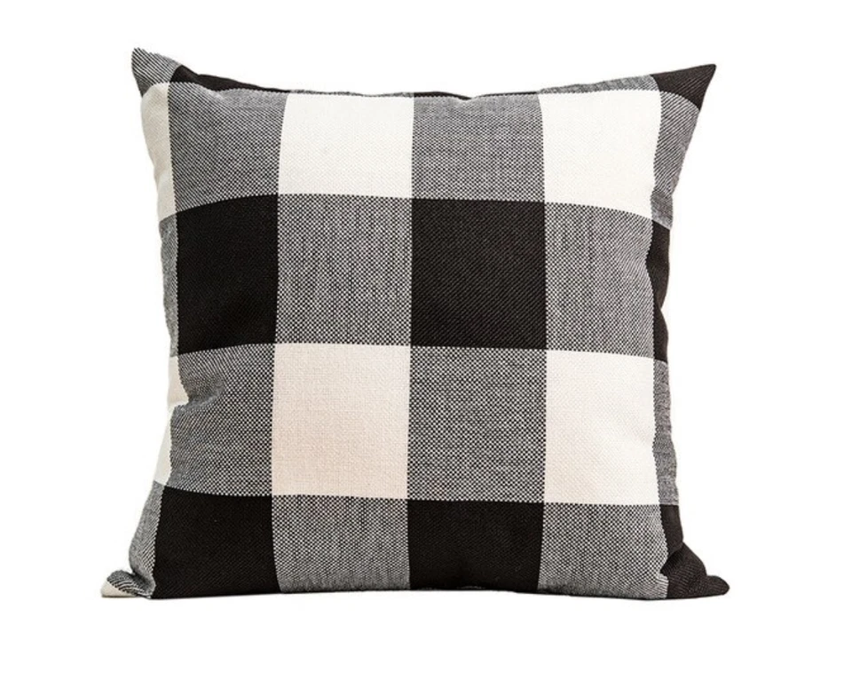 Funda de almohada a cuadros negros PL3 diseño a cuadros escoceses elegante elegante moderna  Foto 1 de 4