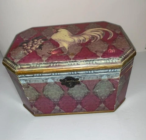 Vintage Multicolor Geometrical Octagonal Wooden Trunk Treasure Chest Box Cover
