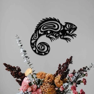 Rusty Metal Chameleon Decor | Geometric Garden Art | Metal Lizard Ornament - Picture 1 of 17