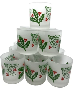 Set 14 Vintage mattierte Stechpalmenblatt Gläser 8 Unzen altmodische Steine Weihnachtsbarren - Bild 1 von 6