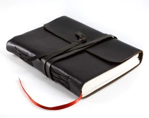 Handmade Leather Journal Unlined Writing Notebook 7x5 Plain Black for Men and Wo - Picture 1 of 12