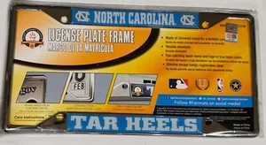 University of North Carolina Tar Heels Black Metal License Plate Frame Chrome - Picture 1 of 1