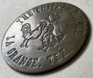BRASS TEXAS BROTHEL TOKEN - CHICKEN RANCH LA GRANGE ALL NIGHT CHECK $3 - Picture 1 of 4