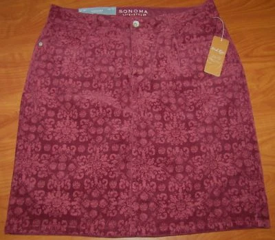 НОВЫЙ SONOMA ЖЕНЩИН СЕРЕДИНЫ ПОДЪЕМА ЭЛАСТИЧНОЙ СЛИВЫ ПЕЙСЛИ ВЕЛЬВЕТОВАЯ ЮБКА SZ 6 8 10  - Изображение 1 из 2