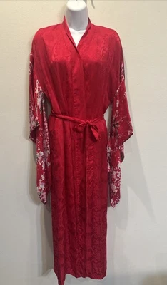 Bata August Silk Intimates 100 % seda talla pequeña kimono cereza floral con cinturón rojo Foto 1 de 4