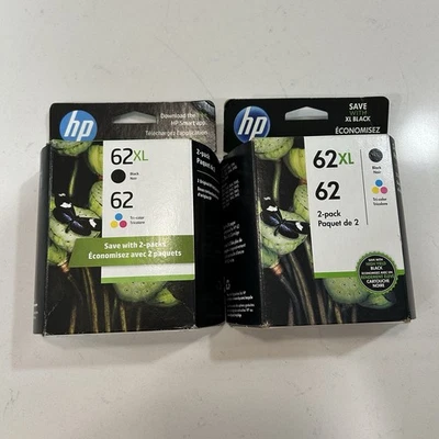 Paquete combinado de 2 cartuchos de tinta HP 62XL negros y 62 tricolores caducan 26/04 y 23/09 Foto 1 de 4