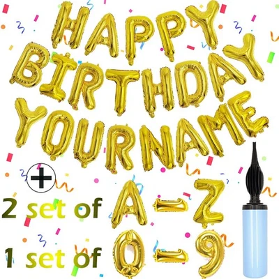 Banner de globos felices 76 piezas, letras de globos dorados, personalizado 16" Mylar Foi... Foto 1 de 4